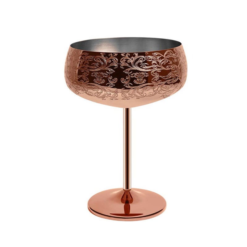 Skyfish Sky Fish 14 oz Etching Martini Cocktail Glasse,Copper Plated Stainless Steel,Set Of 2 With 2 Cocktail Picks - Image 3